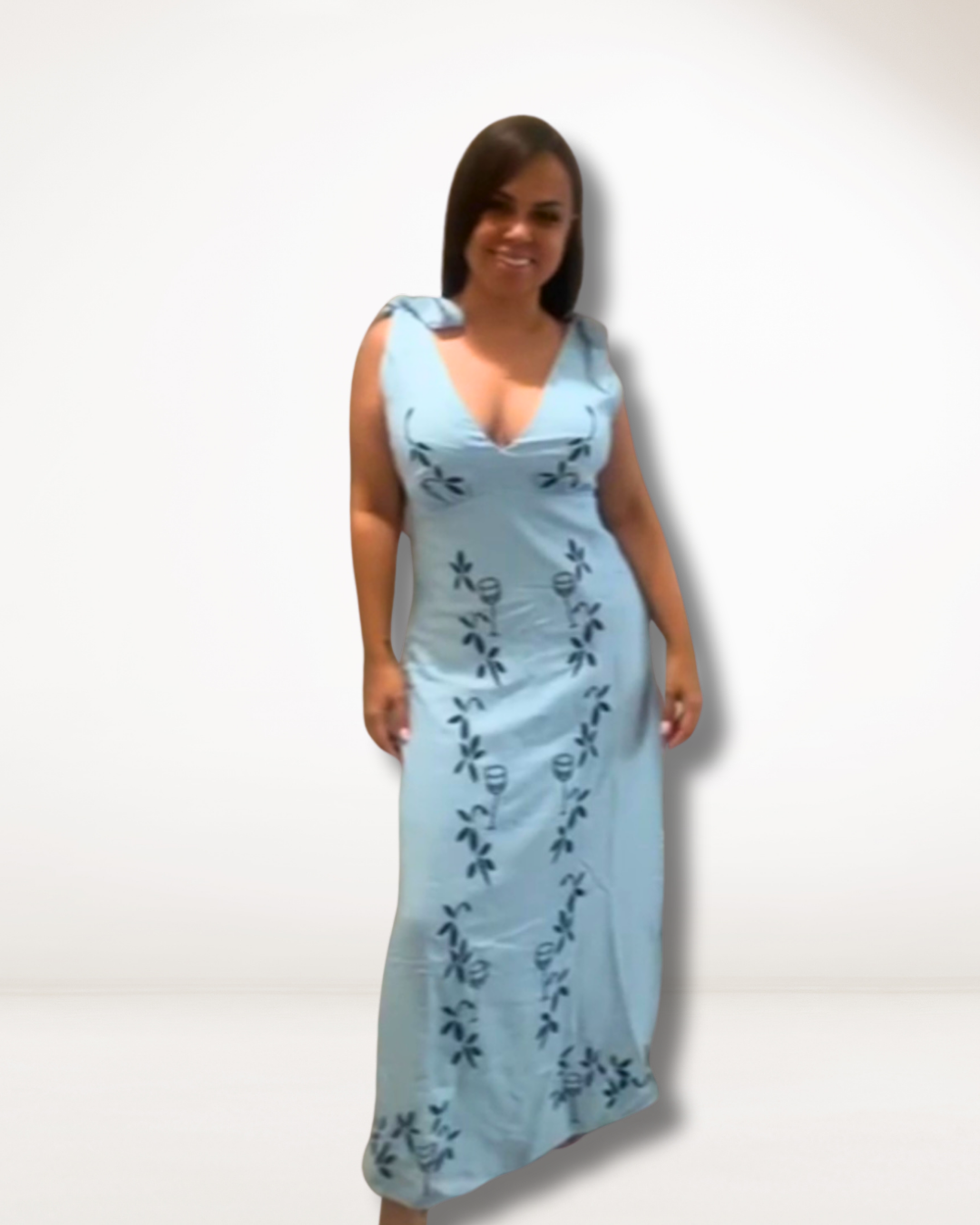 Sky Vine- Tie-Shoulder Maxi Dress