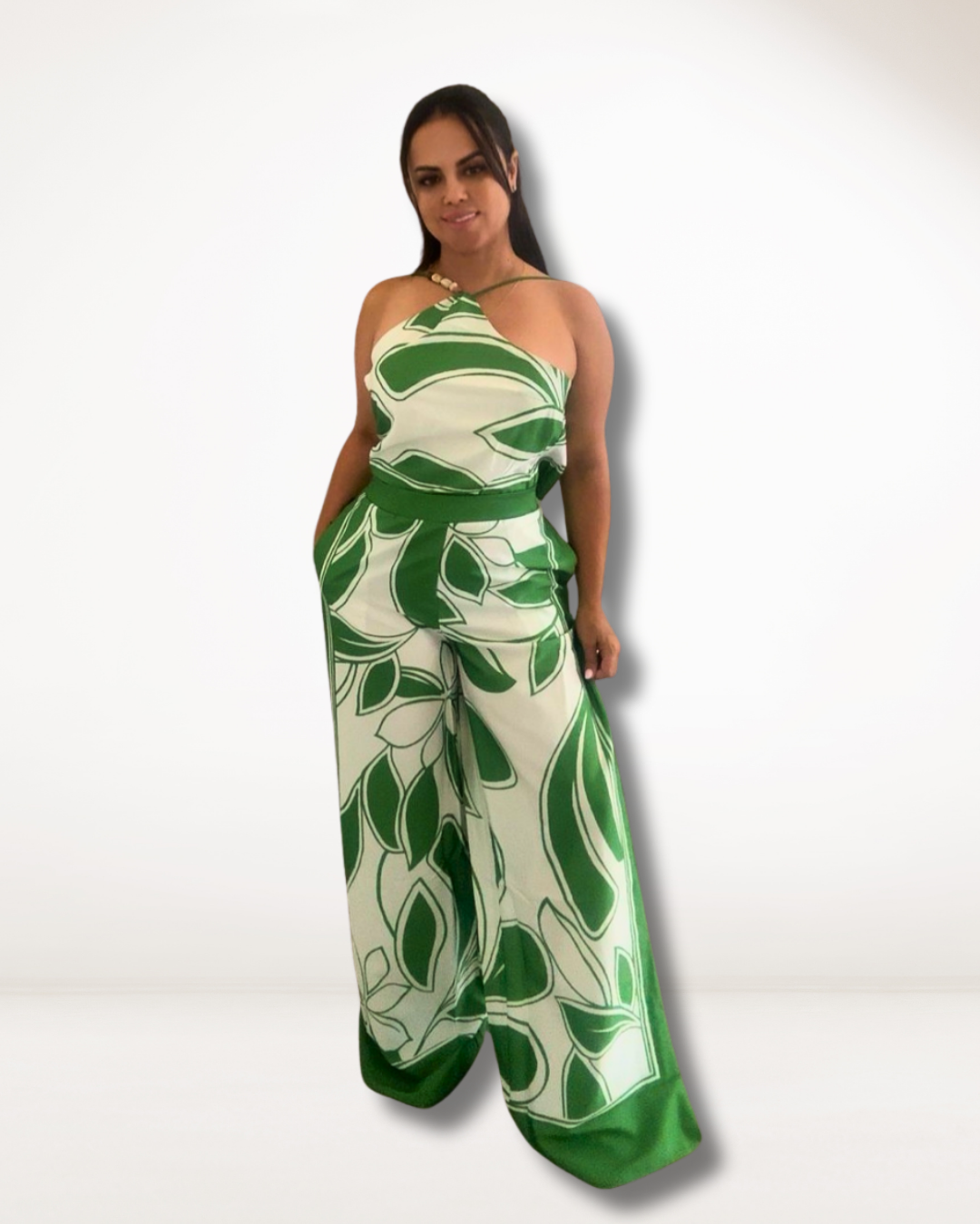 Green Leaf Print Jumpsuit