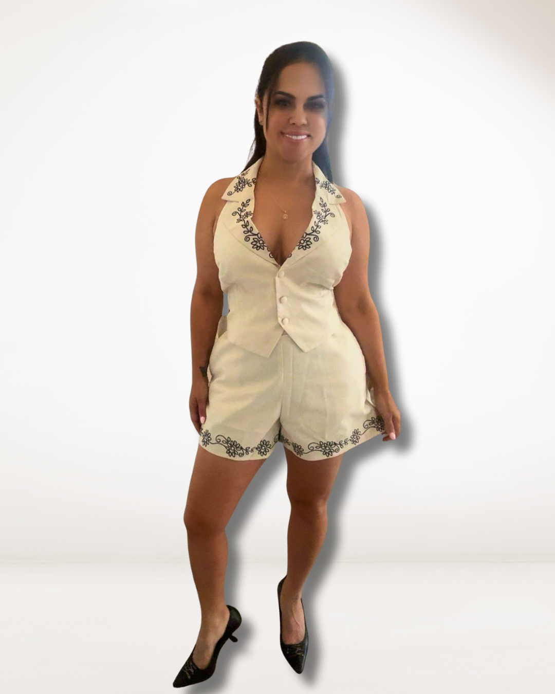 Ivory Floral Embroidered Romper