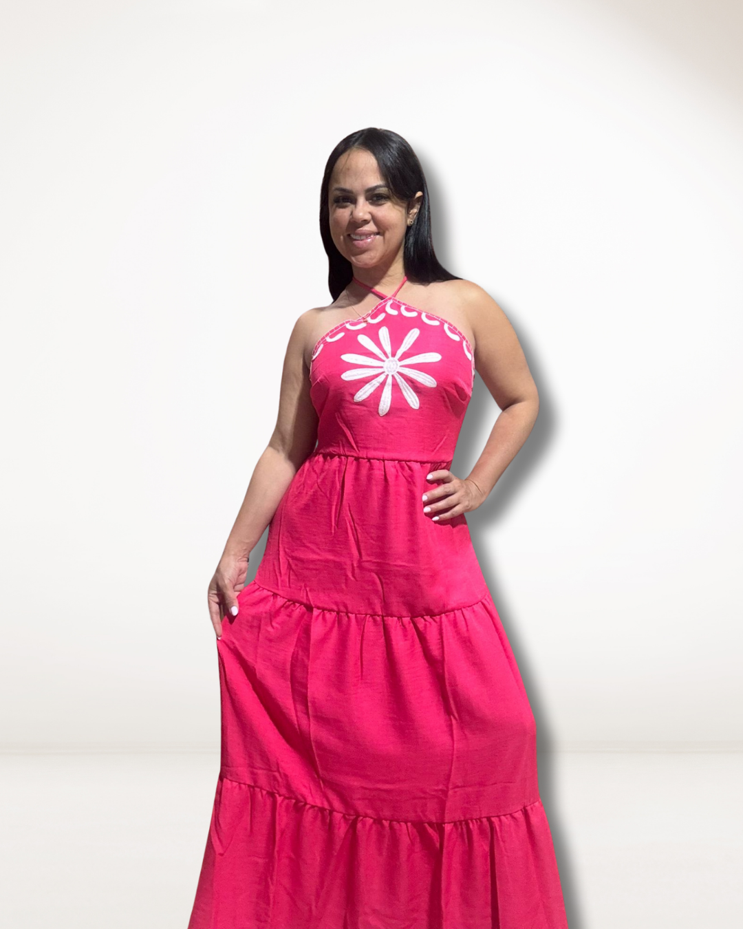 Fuchsia Blossom- Halter Maxi Dress