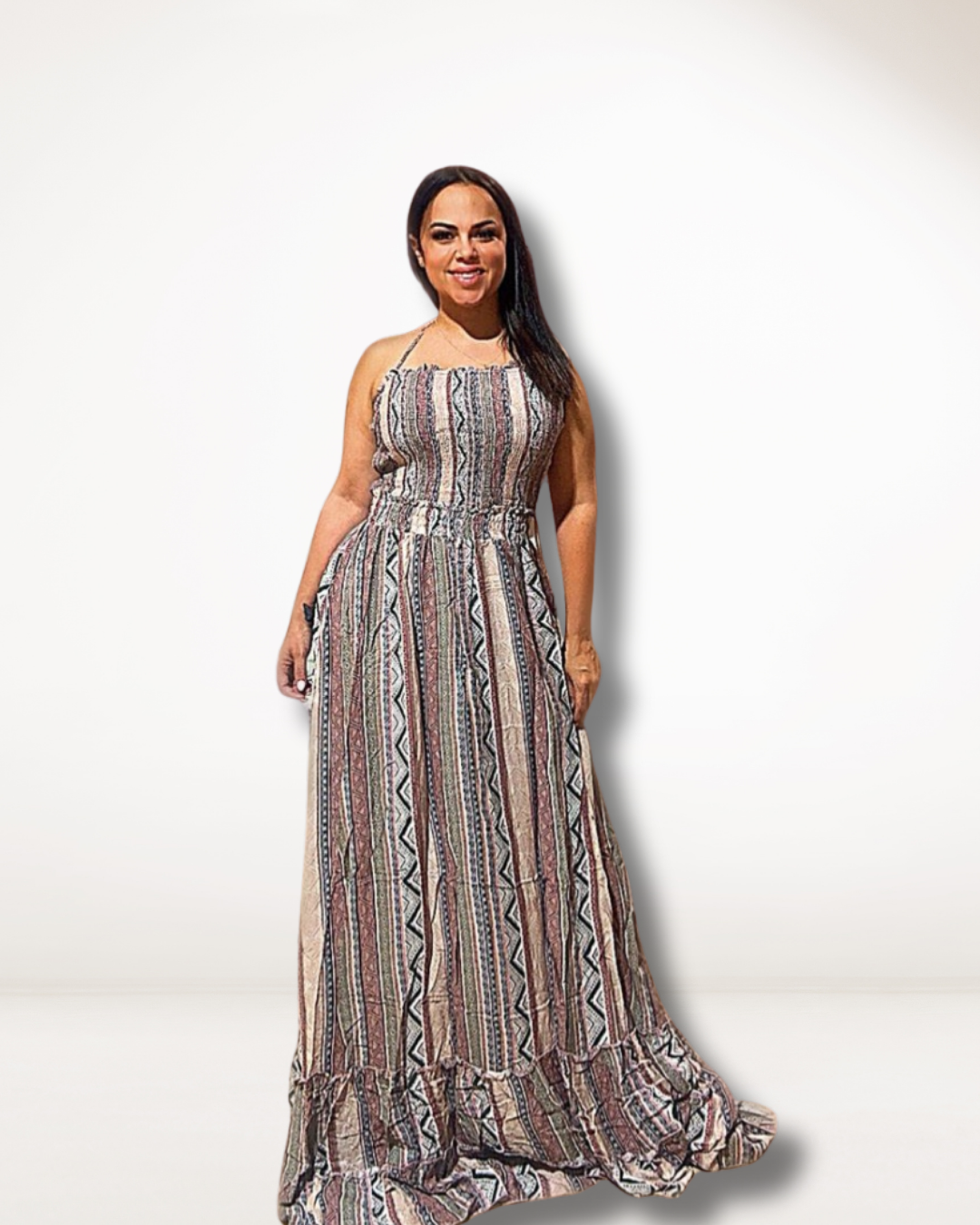 Earth Rhythm -Smocked Halter Maxi Dress