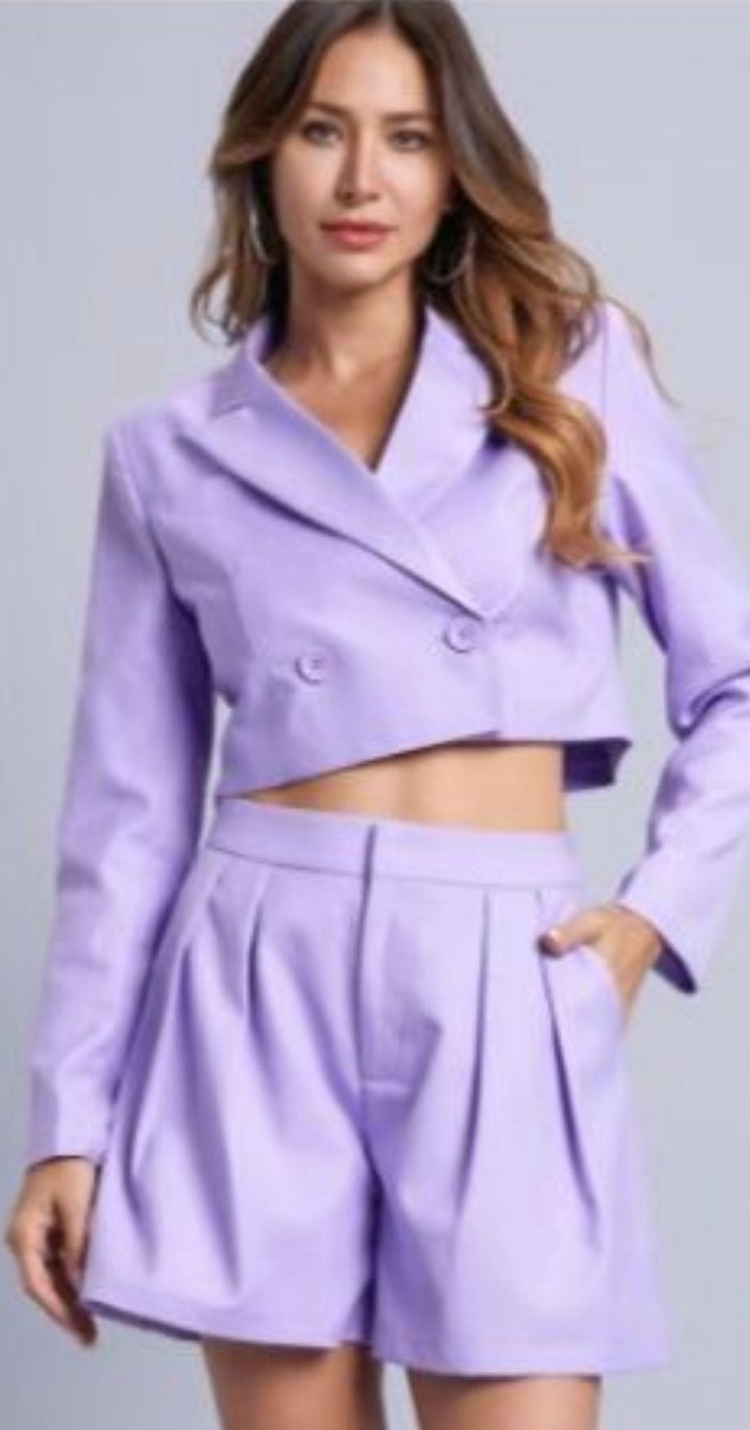 Lavender Cropped Blazer & Shorts Set