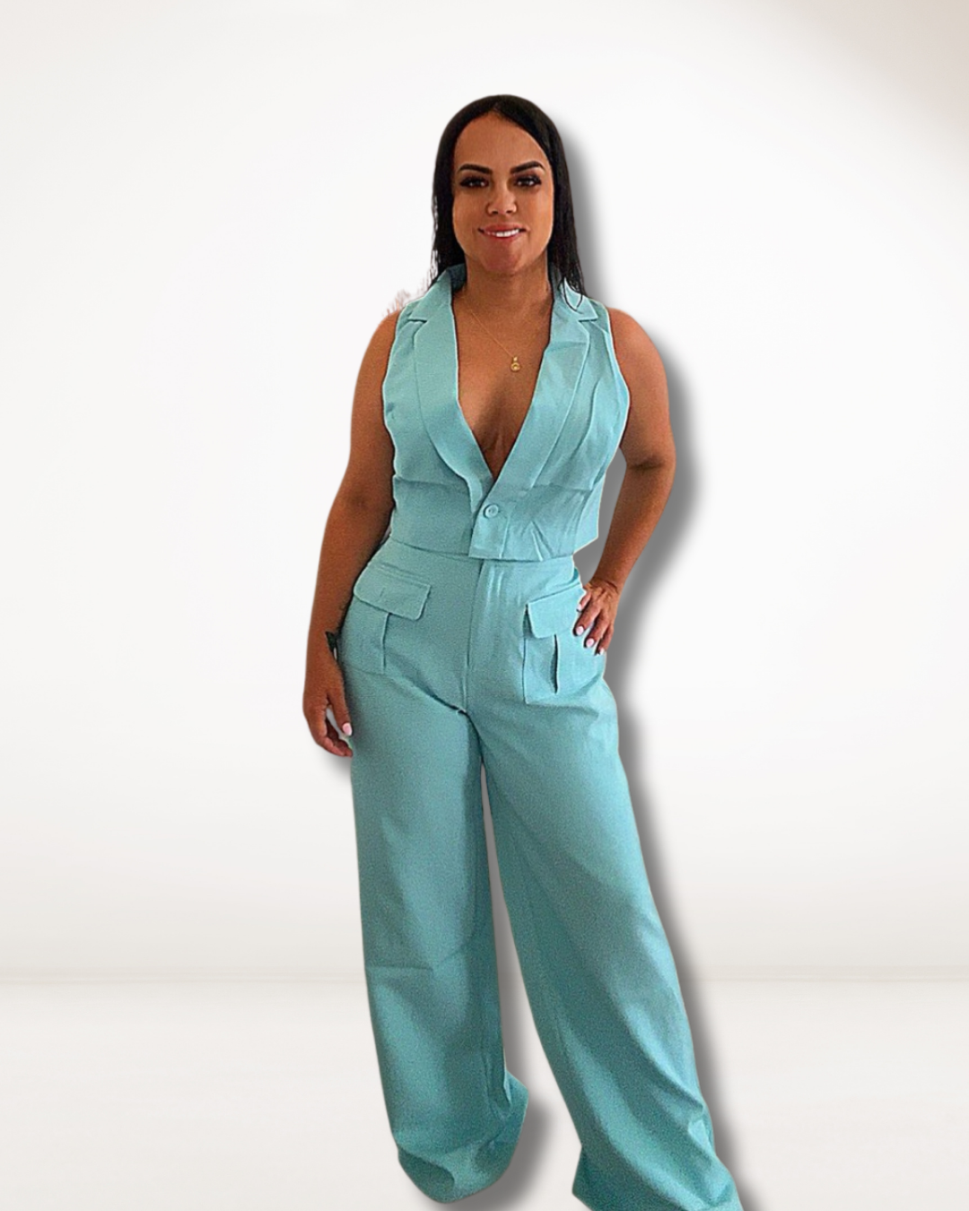 Seafoam Power Vest &amp; Wide-Leg Pant Set