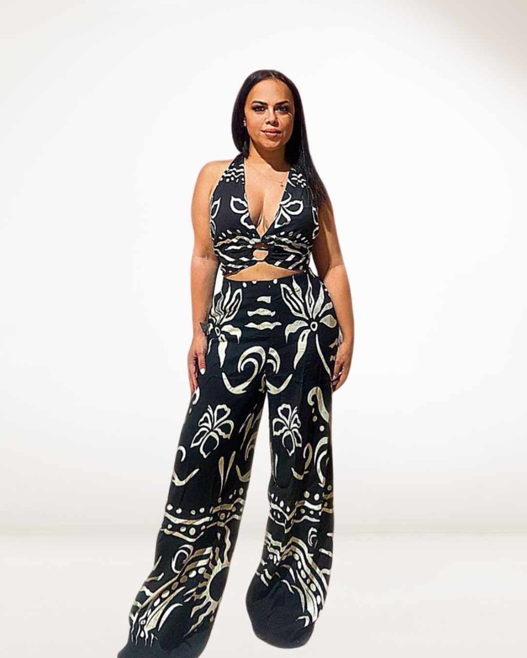 Noir Mirage- Cut-Out Halter Jumpsuit Set