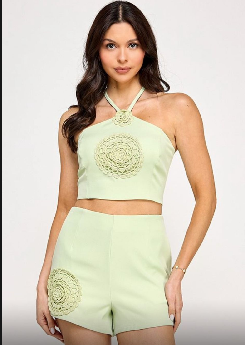 Pastel Green Crochet Two-Piece Set