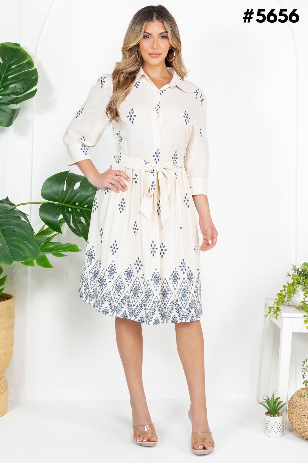 Beige Embroidered Shirt Dress