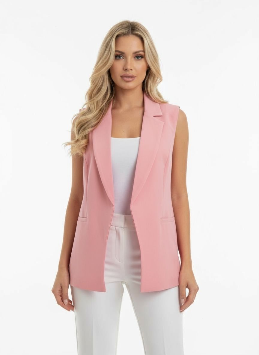 Blush Power Tailored Blazer Vest  Dusty Pink Sleeveless