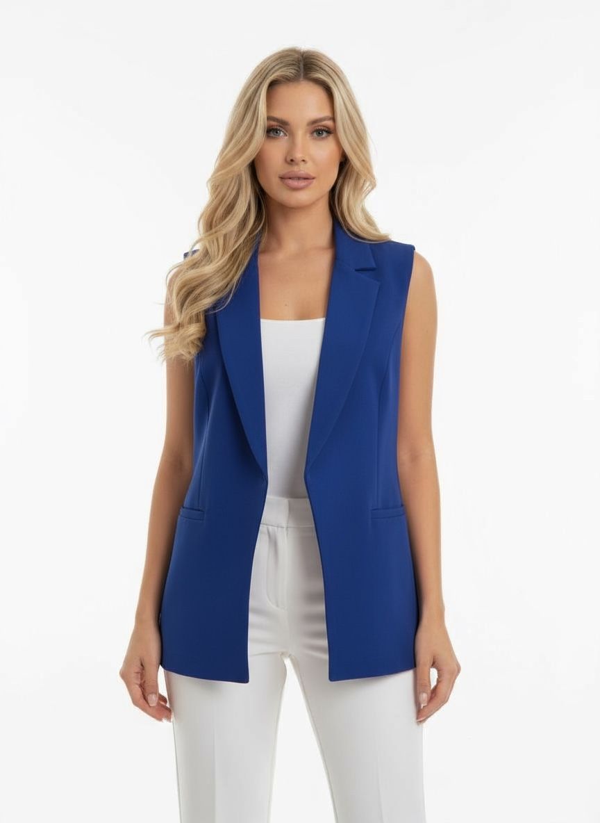 Sapphire Struct Tailored Vest - Royal Blue Sleeveless Longline