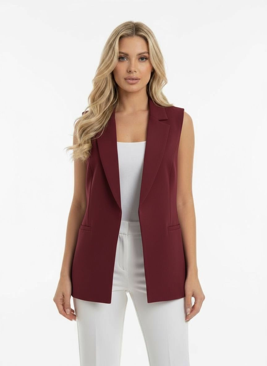 Bordeaux Boss Tailored Vest - Deep Burgundy Sleeveless Longline