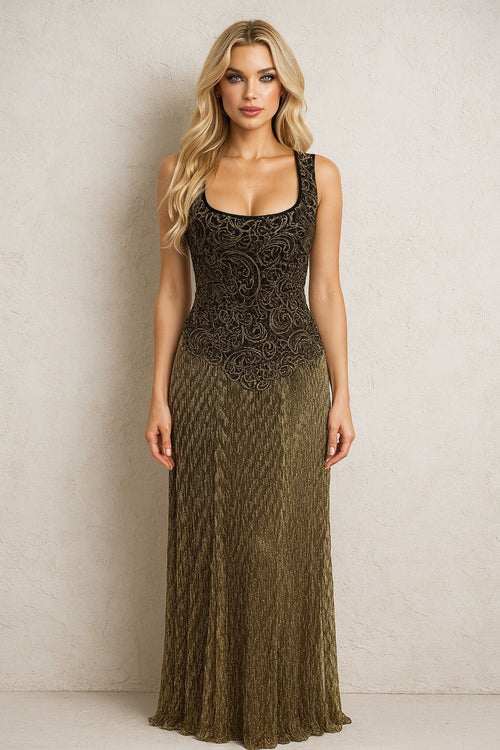 Baroque Elegance Formal Gown Black Embroidered Bodice and Gold Pleated Yessboutique Baroque Elegance Formal Gown Black Embroidered Bodice and Gold Pleated Yessboutique